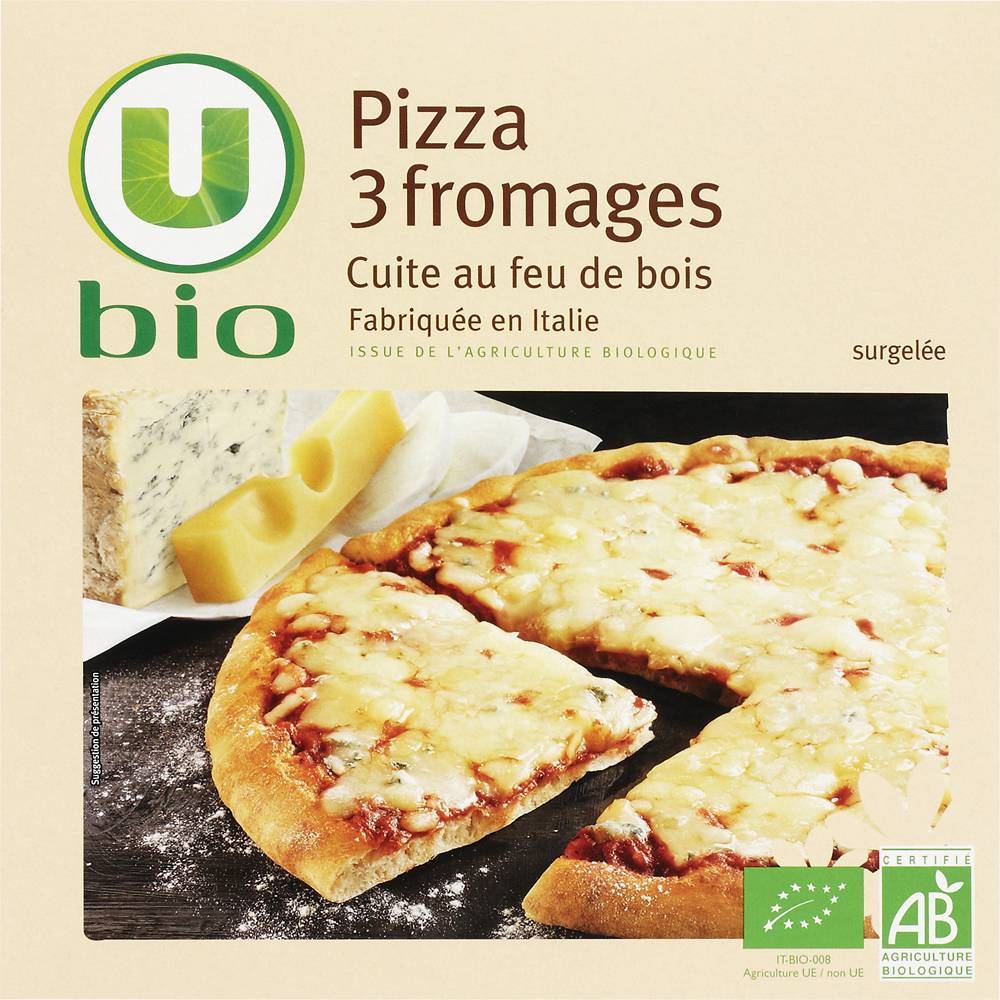 U - Pizza 3 fromages cuite au feu de bois surgelée bio