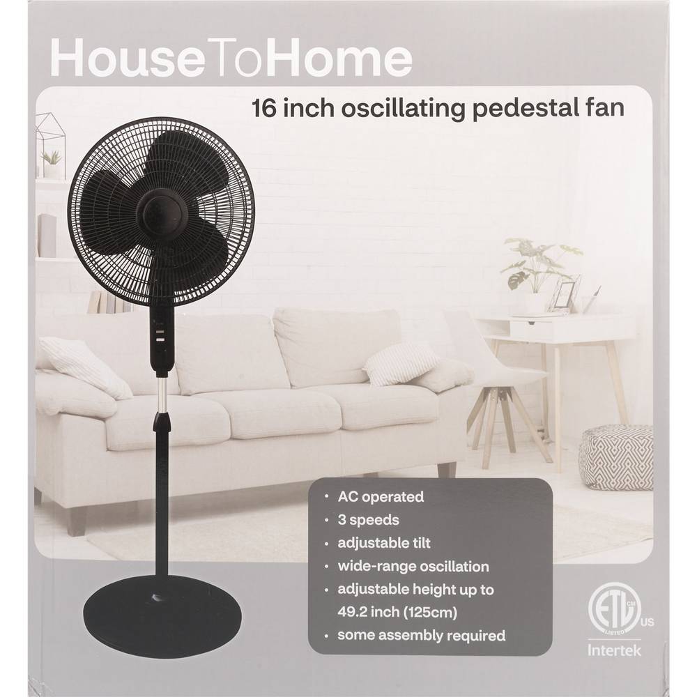 House to Home Oscillating Pedestal Fan, 16 in, Black