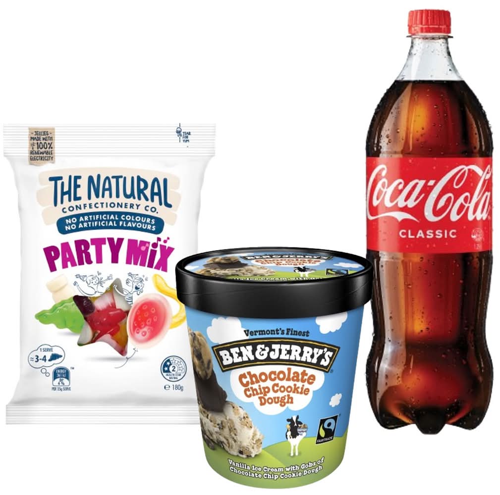 Party Bundle 1.25L Soft drink, Party Mix bag & Ben & Jerry's Tub (SAVE $8.50)