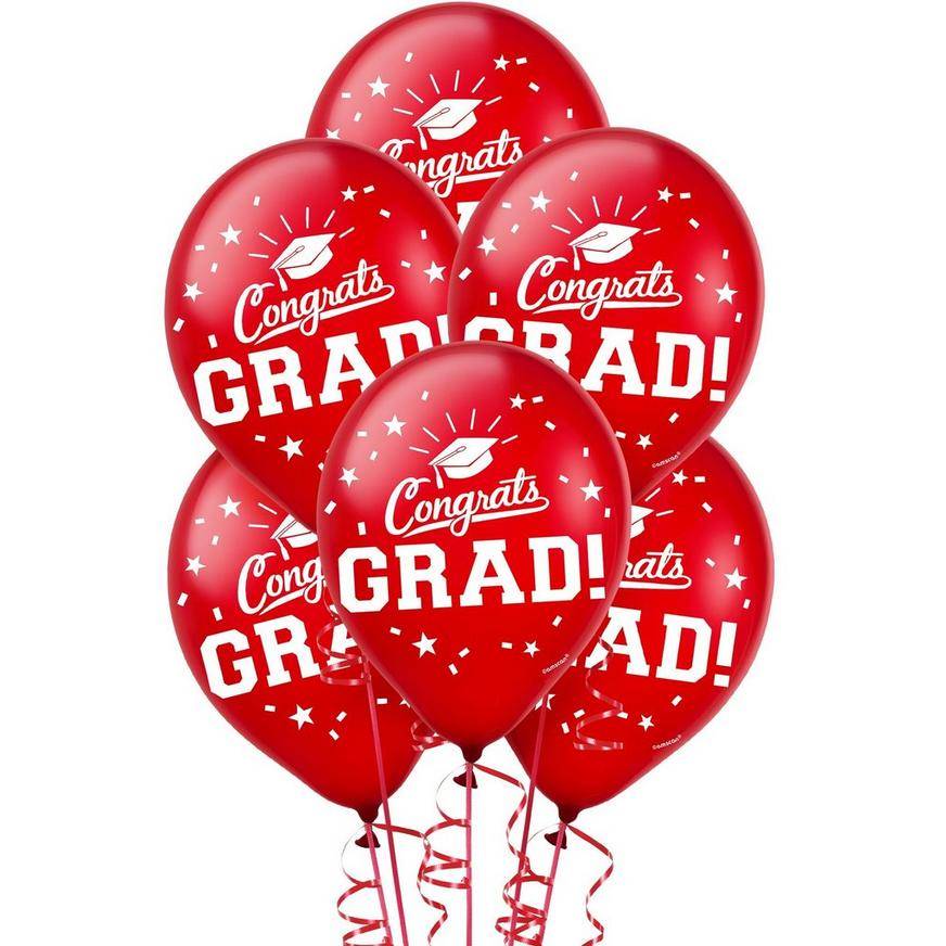 Uninflated 15ct, Red Congrats Grad Balloons