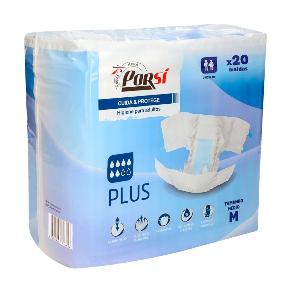 PorSi  - Fraldas IncontinÃªncia Plus M, 20 unidades
