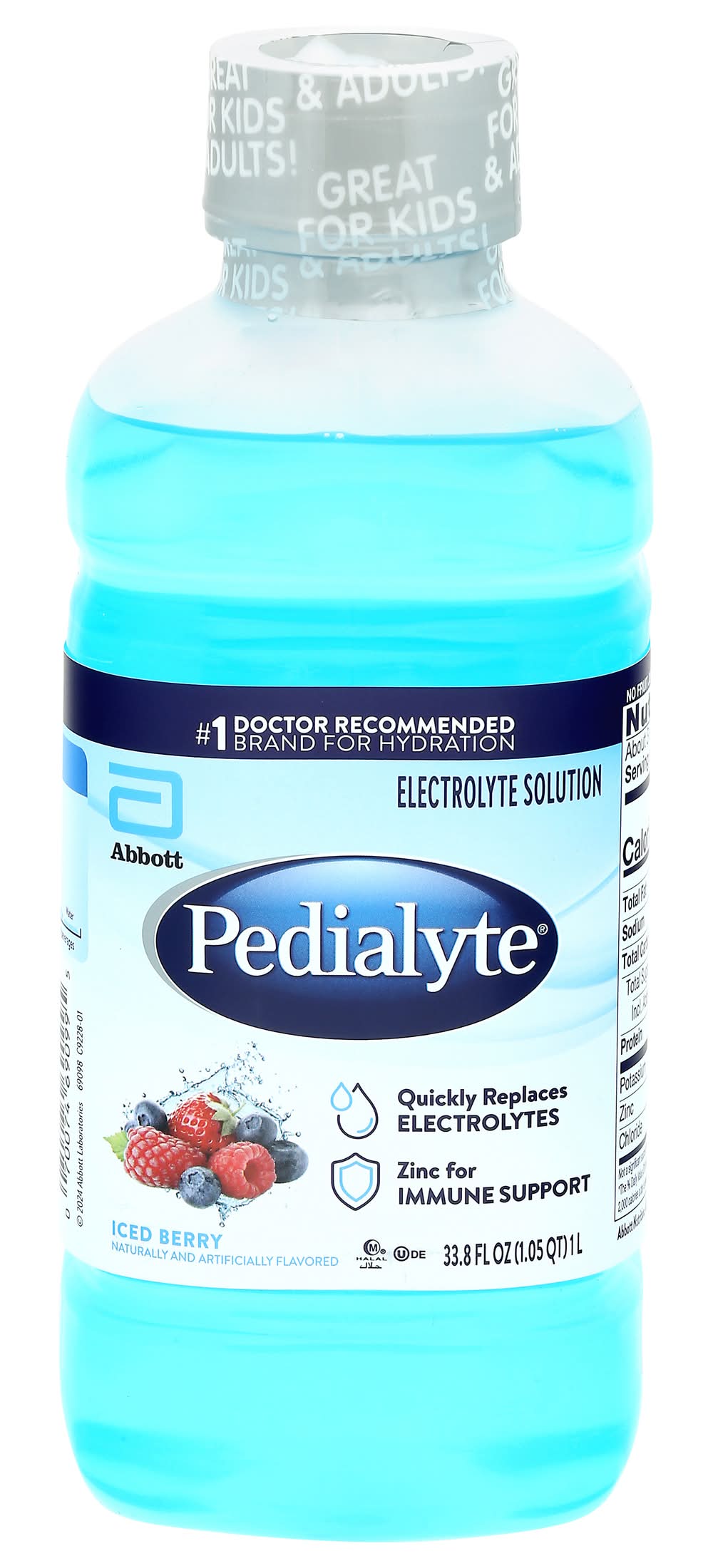 Pedialyte Fast Hydration Electrolyte Drink, Iced Berry (33.8 fl oz)