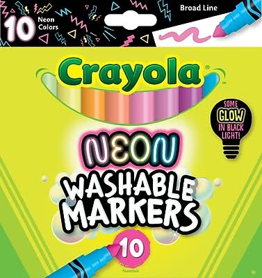 Crayola Neon Washable Water-Based Marker, Assorted Colors, 10/Pack (58-7847)