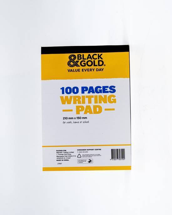 Black & Gold Writing Pad A5 100 Leaf (1 Pack)
