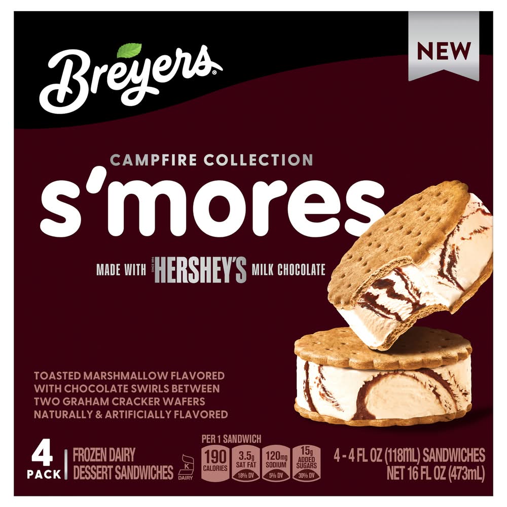 Breyers Campfire Collection Dessert Sandwiches, S'mores (4 x 4 fl oz)