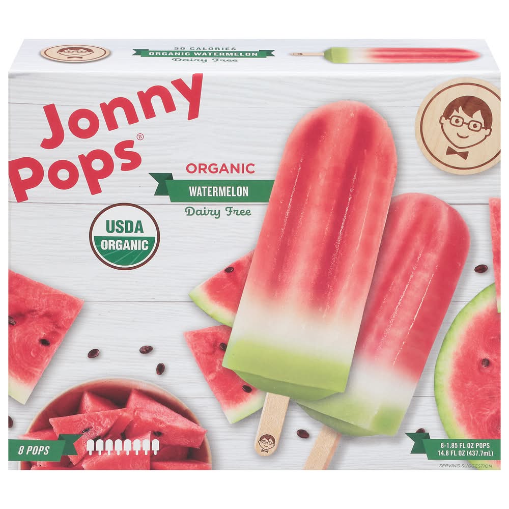 JonnyPops Dairy Free Organic Flavored Pops, Watermelon (8 x 1.85 fl oz)