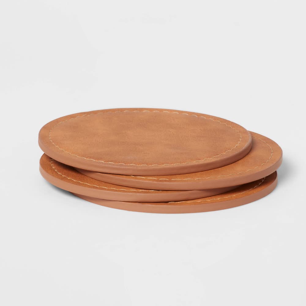 Threshold Faux Leather Coasters, 4x4 in, Brown (4 ct)