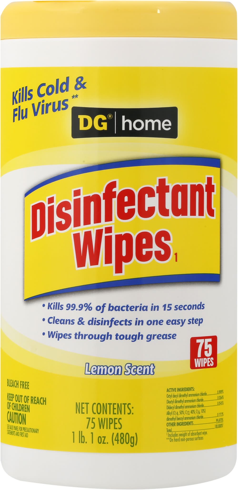DG Genuine Disinfecting Wipes Lemon Scent (480 g, 75 ct)