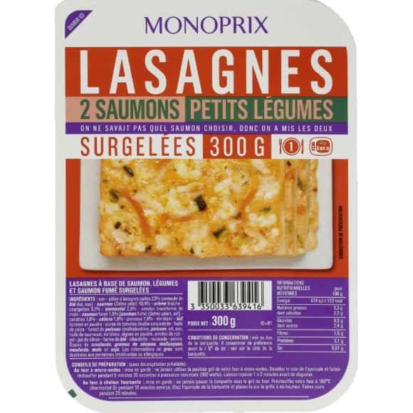 Monoprix Lasagnes 2 Saumons Petits Légumes, Surgélées La Barquette De 300G