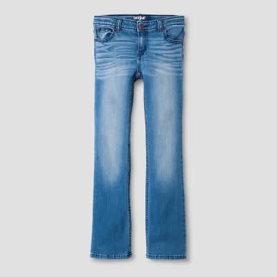 Girls' Mid-Rise Bootcut Jeans - Cat & Jack™ Medium Wash 4: Adjustable Waist, Stretch Denim
