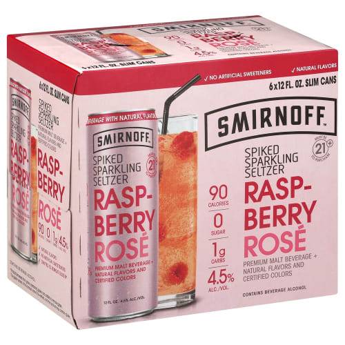 Smirnoff Raspberry Rose Spiked Sparkling Malt Seltzer (6 ct, 12 fl oz)