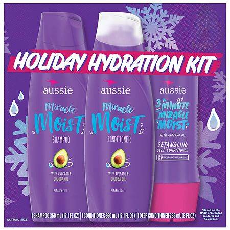 Aussie Miracle Moist Shampoo, Conditioner, Detangler Holiday Pack Avocado & Jojoba Oil - 1.0 set