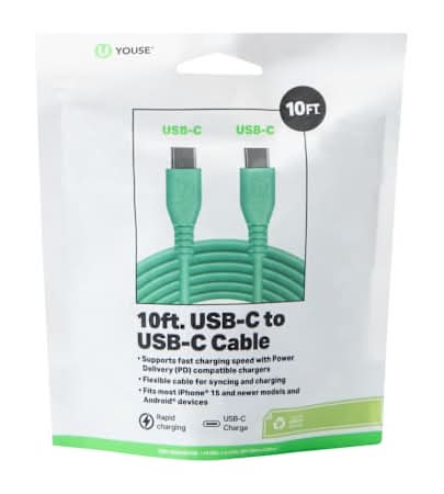 10ft USB-C To USB-C Cable Green