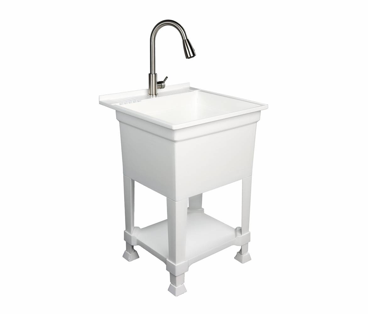 Project Source 24-in x 24-in 1-Basin White Freestanding Utility Tub with Drain and Faucet | 999-LUT24WHT