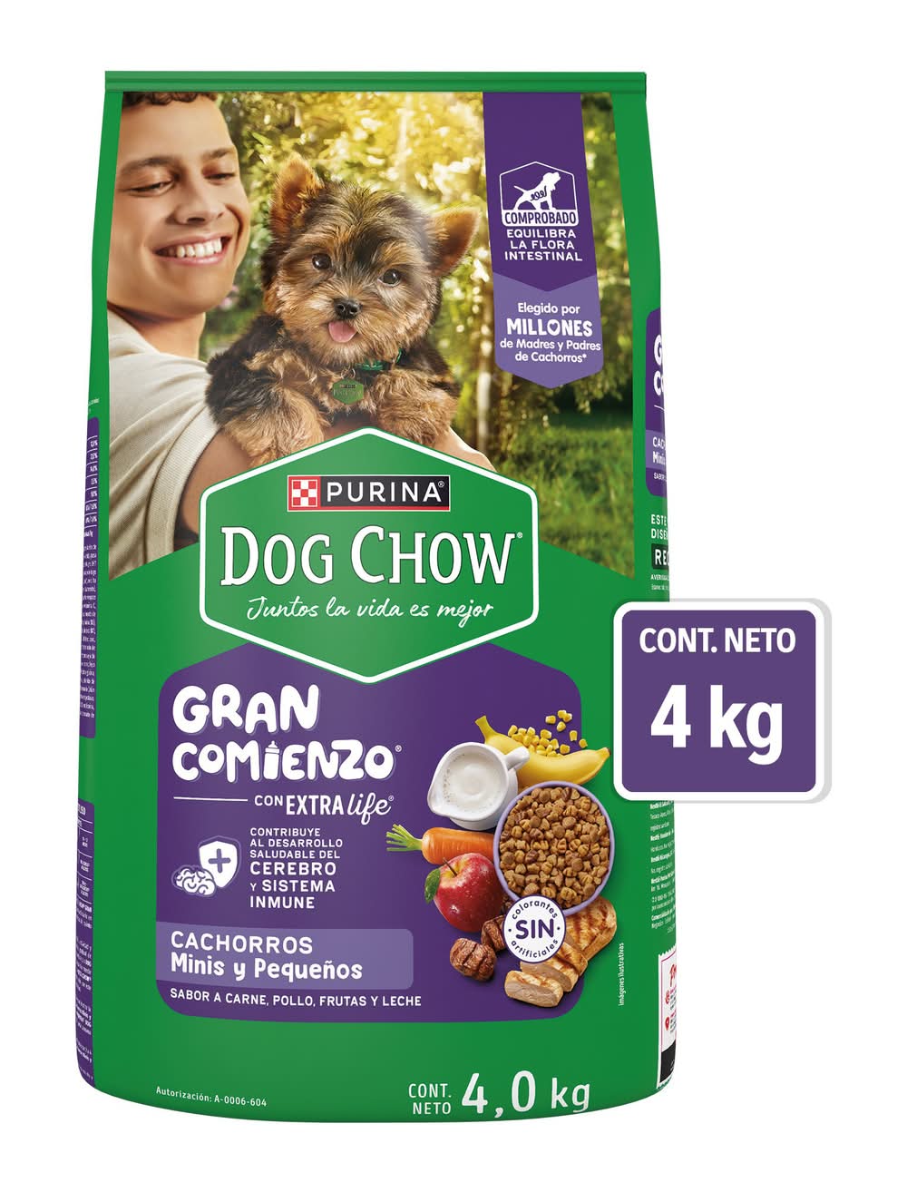Purina Dog Chow · Gran comienzo alimento seco para perros, carne-pollo-frutas-leche, Cachorro-Raza pequeña (4 kg)