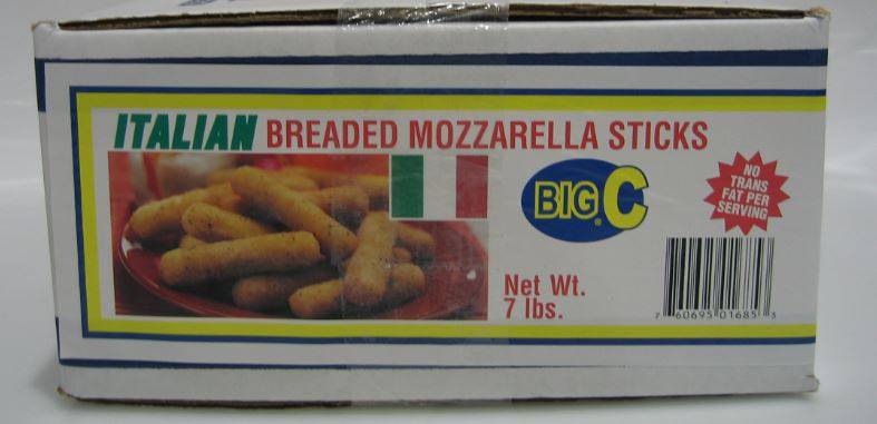 Frozen Big C - Italian Breaded Mozzarella Sticks - 7lb Box (1 Unit per Case)