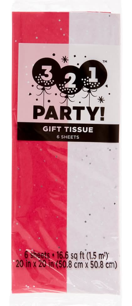 321 Party! Gift Tissue Paper Pink Sequin And White 8 Ct
