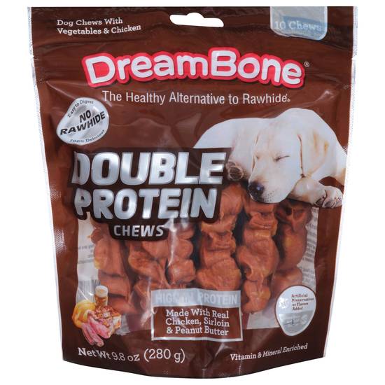 Dreambone Double Protein Chews Made With Real Chicken, Sirloin and Peanut Butter, 10 Count, Rawhide-Free Chews For Dogs