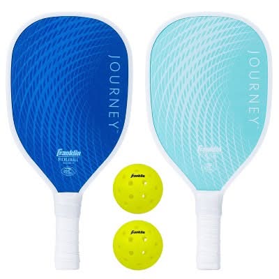 Franklin Sports 2 Player Journey Paddle Ball Set in Mesh Bag, Navy-Turquoise