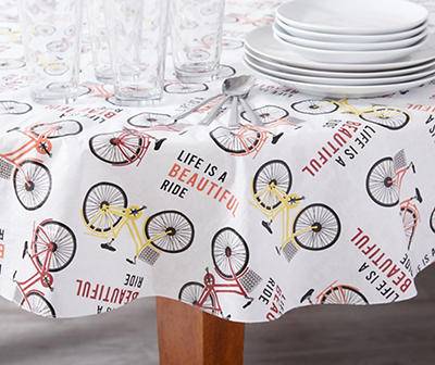 "Life Is a Beautiful Ride" Bike Round Peva Tablecloth, (60")