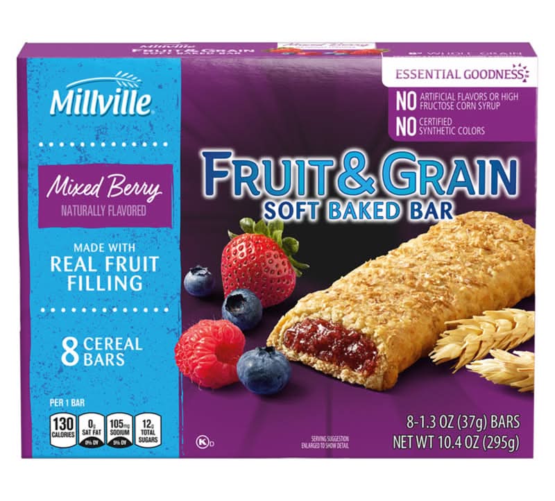 Millville Fruit & Grain Soft Baked Bars, Mixed Berry (8 x 1.3 oz)