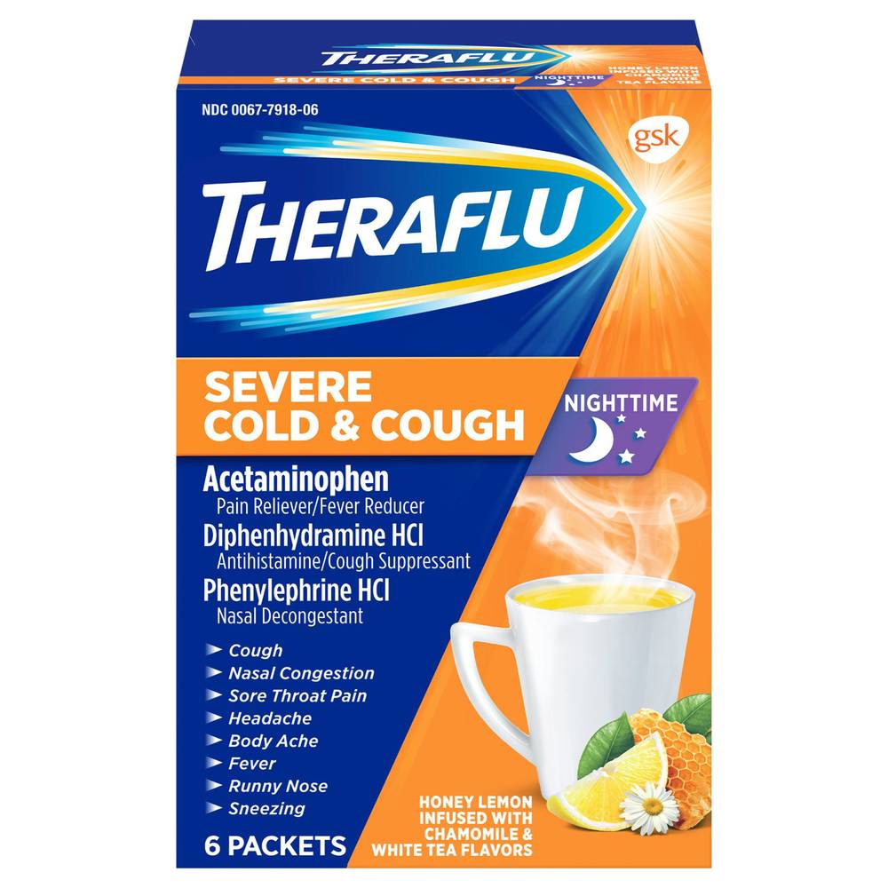 Theraflu Honey Lemon Nighttime Severe Cold & Cough (0.2 oz, 6 ct)