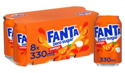 Fanta Orange, Zero Sugar Soft Drink (8 x 330ml)