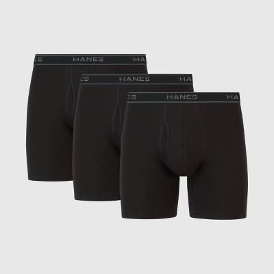 Hanes Premium Cotton Stretch Boxer Briefs, Men, XL, Black (3 ct)
