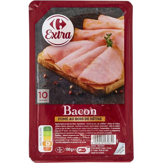 Bacon fumé CARREFOUR EXTRA - la barquette de 10 - 100g