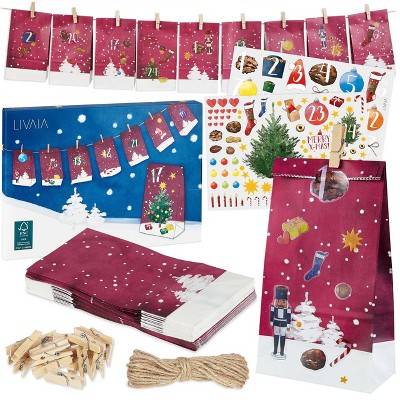 LIVAIA Beautiful Craft Advent Calendar 2022 with 24 Paper Treat Bags and Sticker Paper with Numbers