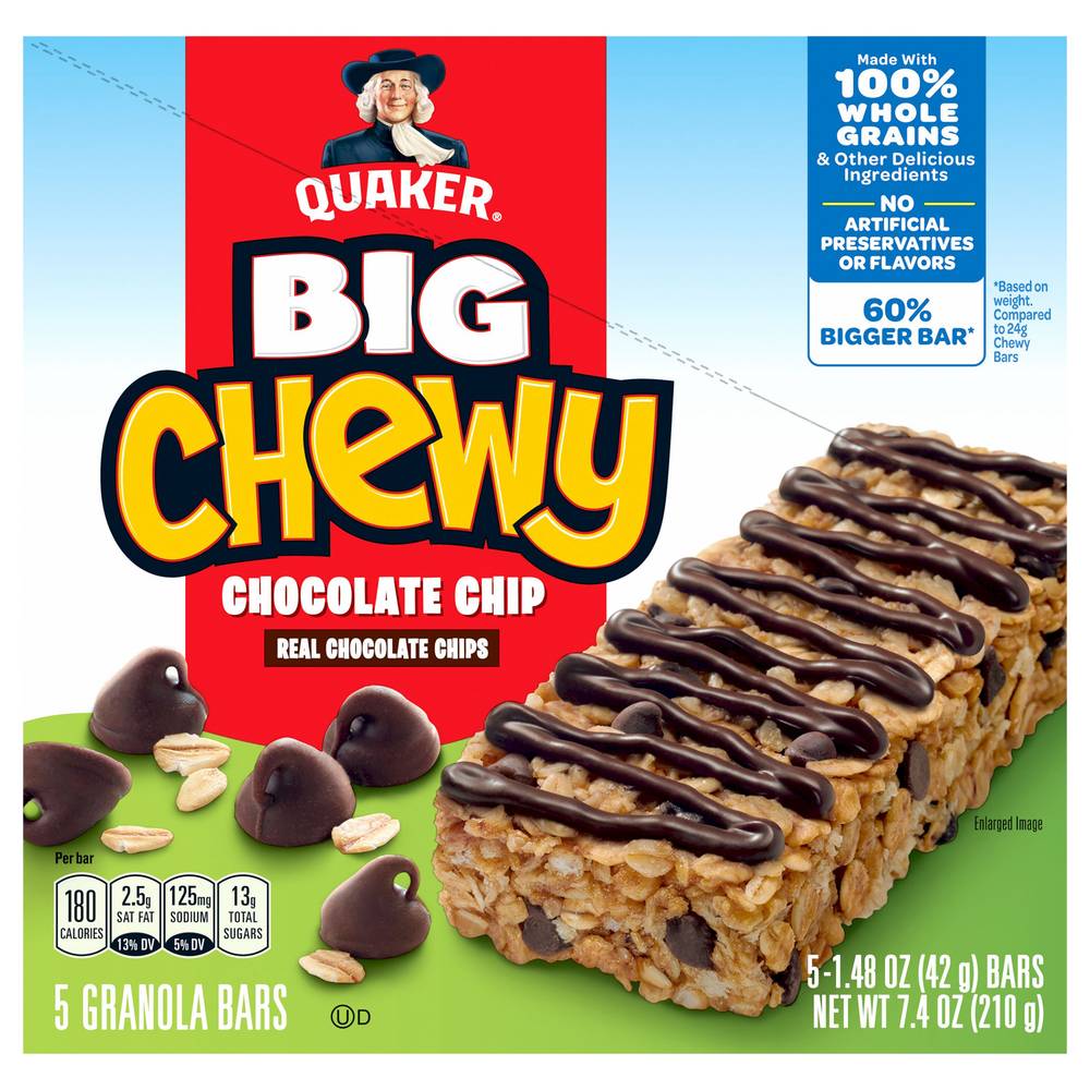 Quaker Big Chewy Granola Bars, Chocolate Chip (7.4 oz, 5 ct)