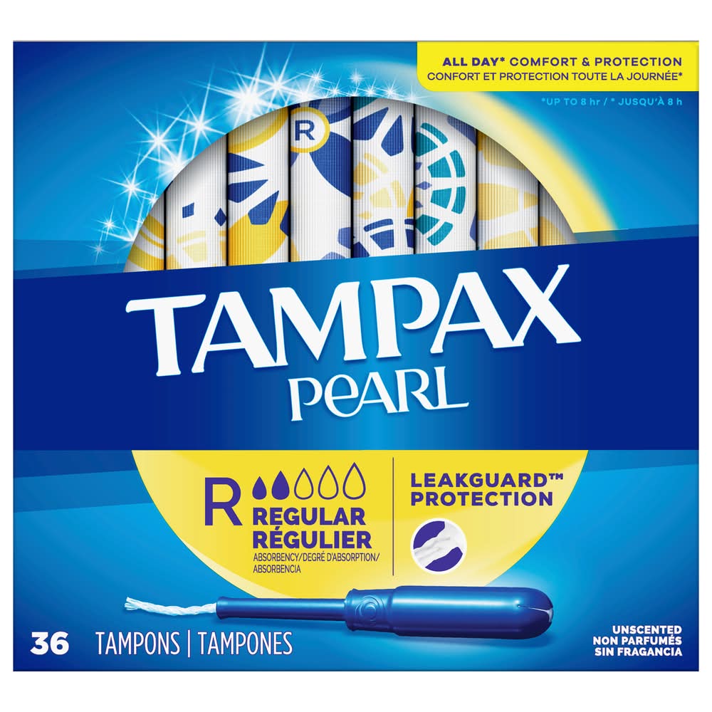 Tampax Pearl Leakguard Braid Protection Regular Absorbency Unscented Tampons, Women (36 ct)