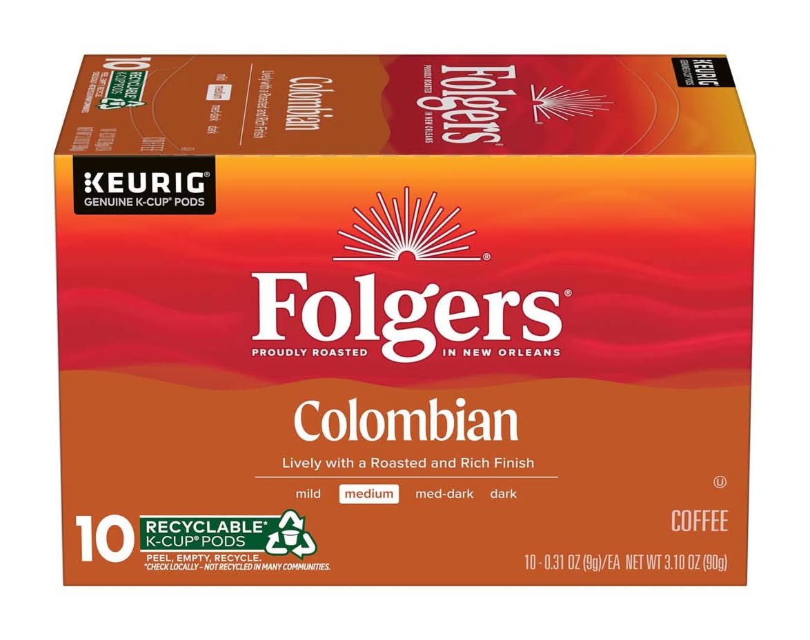 Folgers Colombian Coffee Medium Roast Keurig K-Cup Pods 10 Ct