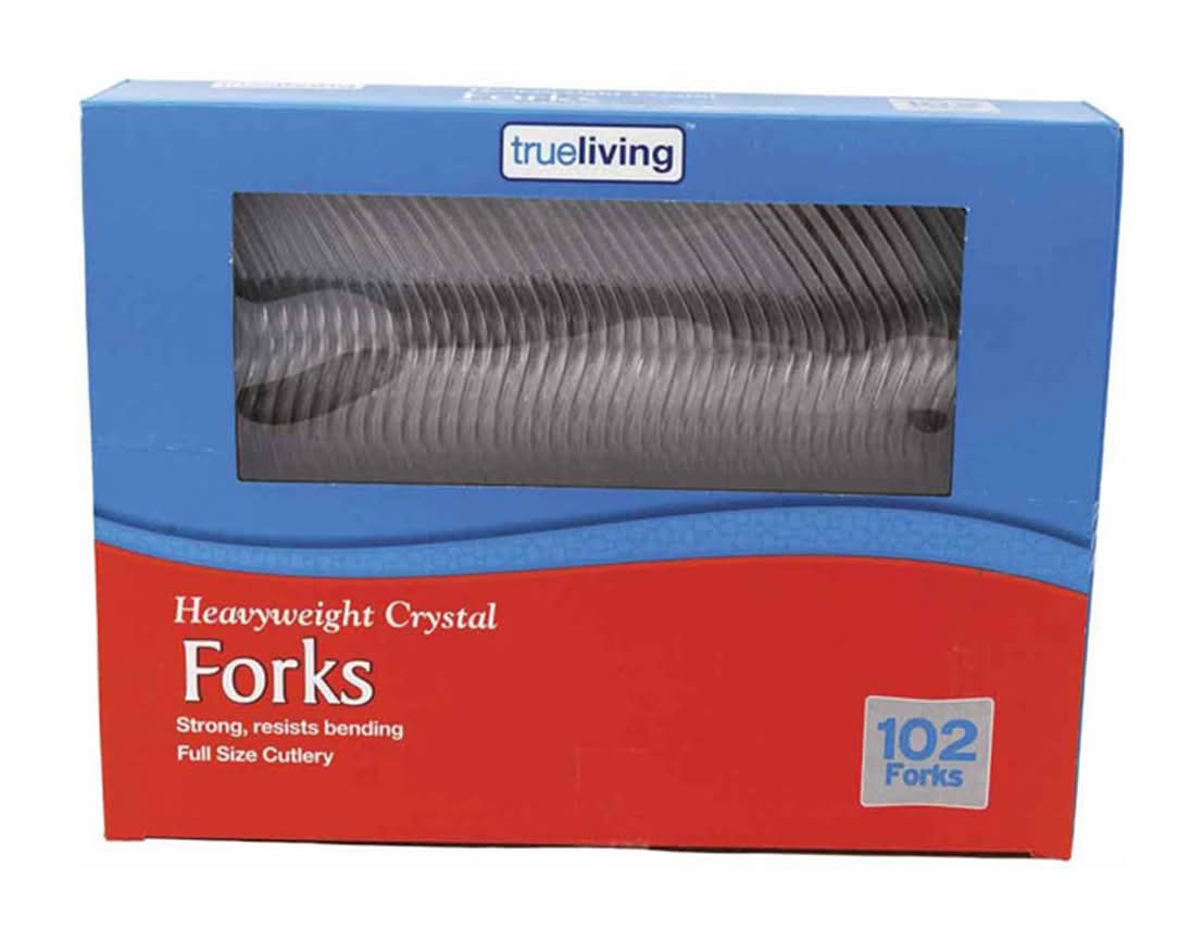 True Living Heavyweight Crystal Plastic Forks 102 Ct
