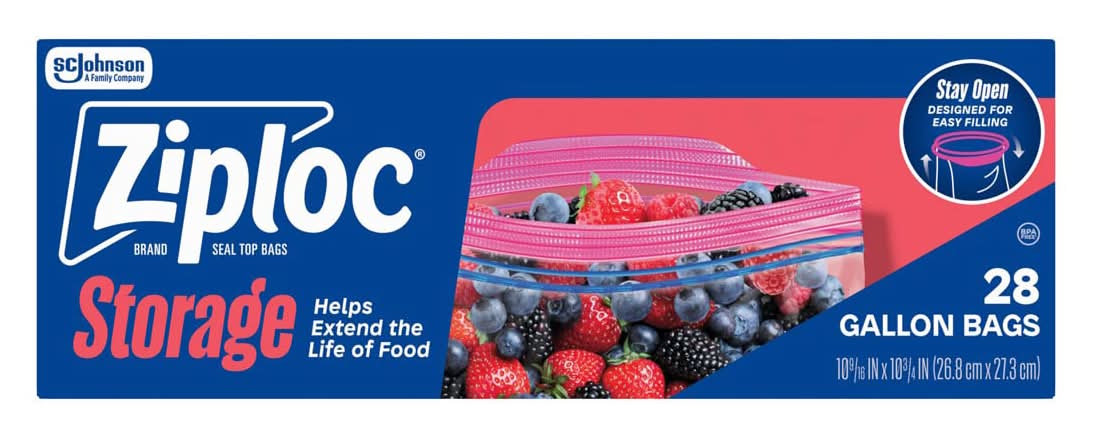 Ziploc? Brand Seal Top Storage Bags With Stay Open Design Gallon Size 28 Ct