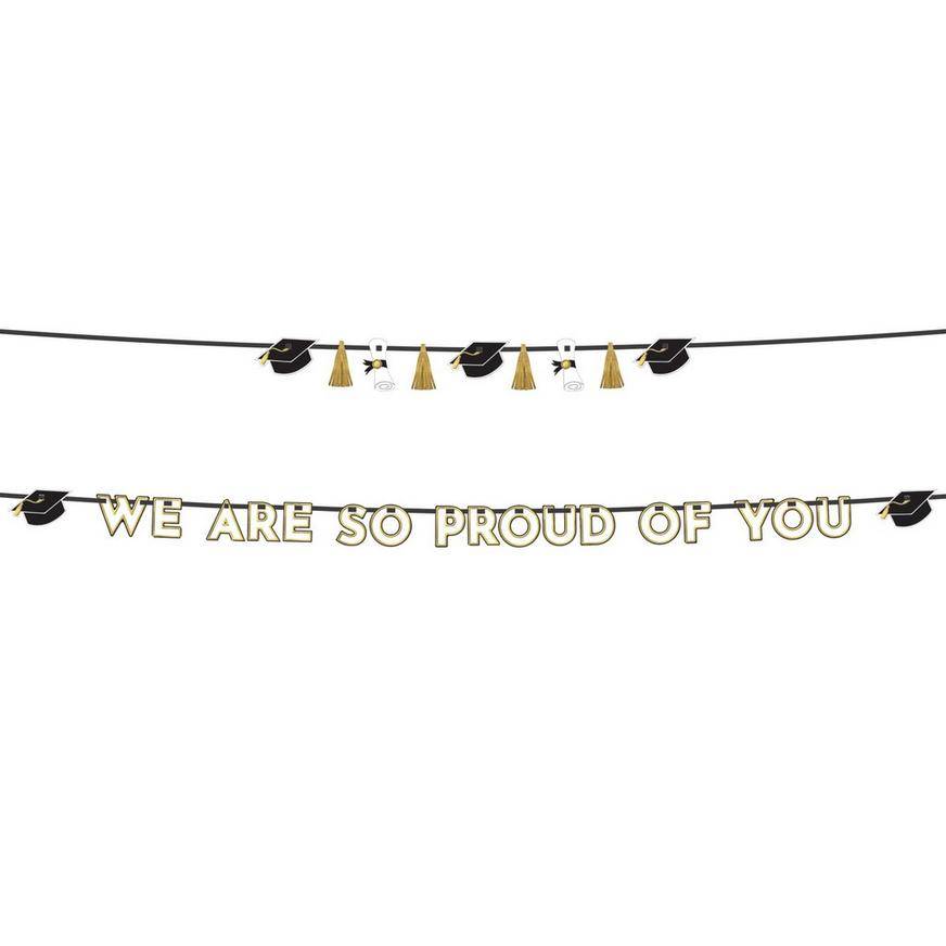 Party City Proud Of You Graduation Banner Set (12ft-12.5 inch/black-gold-white)