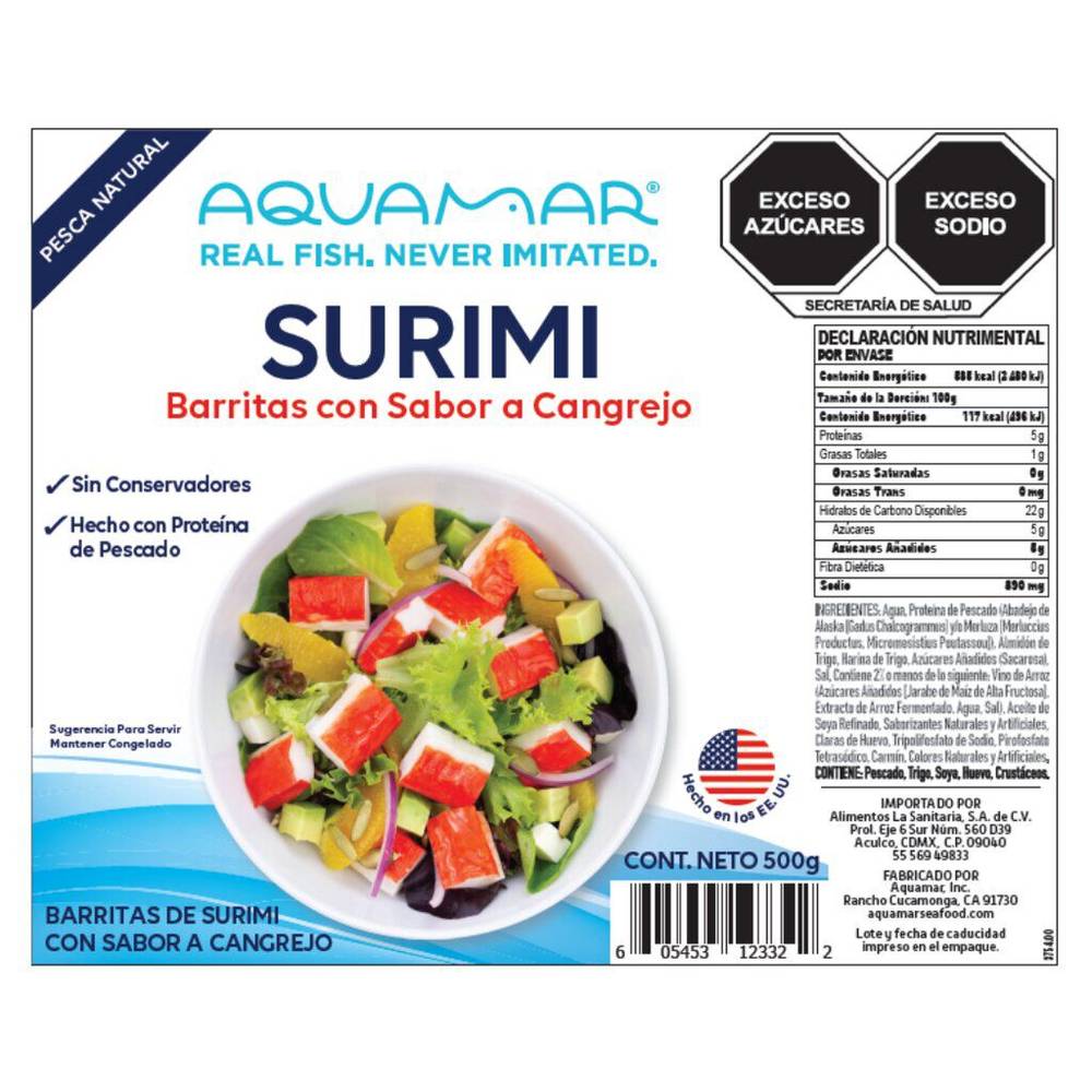 Aquamar surimi barritas sabor cangrejo (500 g)