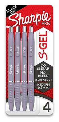 Sharpie S-Gel Retractable Gel Pen, Medium Point, 0.7mm, Black Ink, 4/Pack (2195670)
