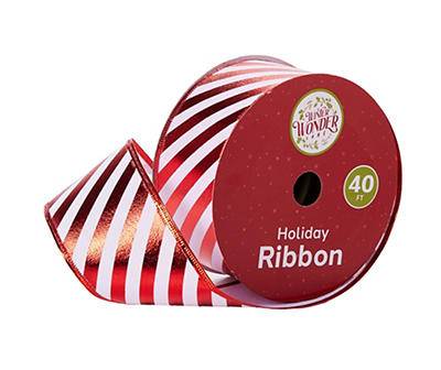 2.5" x 40' Red & White Stripe Holiday Ribbon