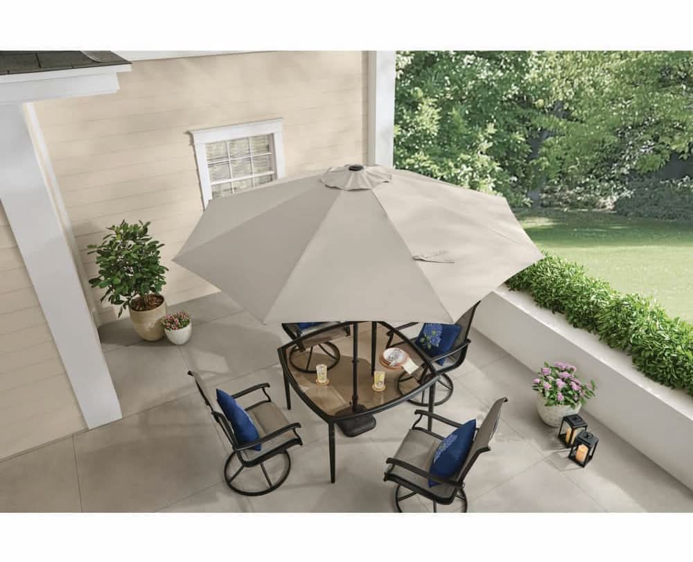 9 ft. aluminum market crank and tilt patio umbrella HAMPTON BAY 9 Ft. Aluminum Market Crank And Auto-Tilt Patio Umbrella In  Putty Beige