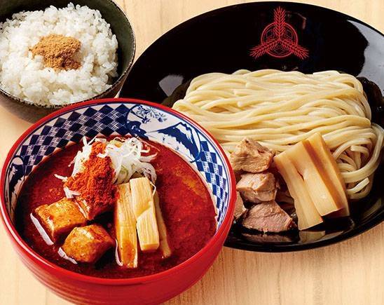 肉マシ灼熱つけ麺 追い飯セット Very Spicy Tsukemen with Extra Meat and Finishing Rice Set