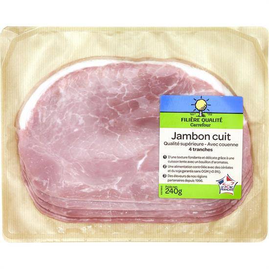 Carrefour - Jambon cuit avec couenne (4 pièces)