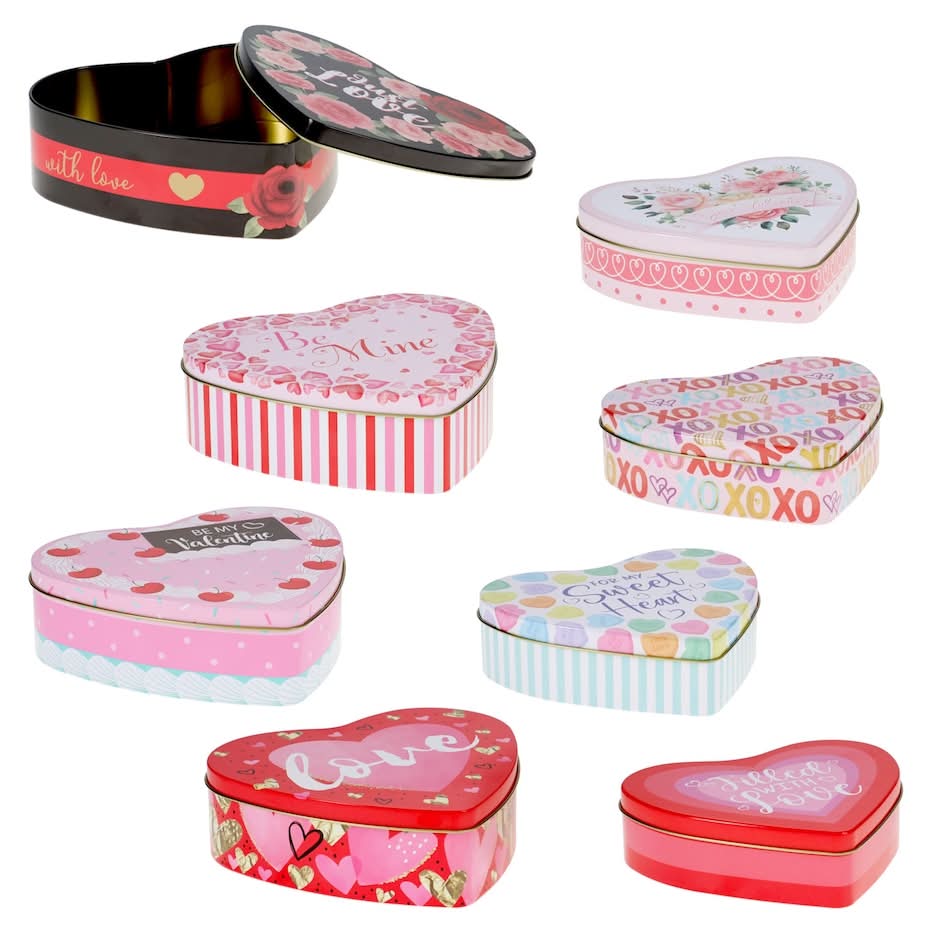 Valentine's Heart-Shaped Printed Tins, 2-pc Pack.
