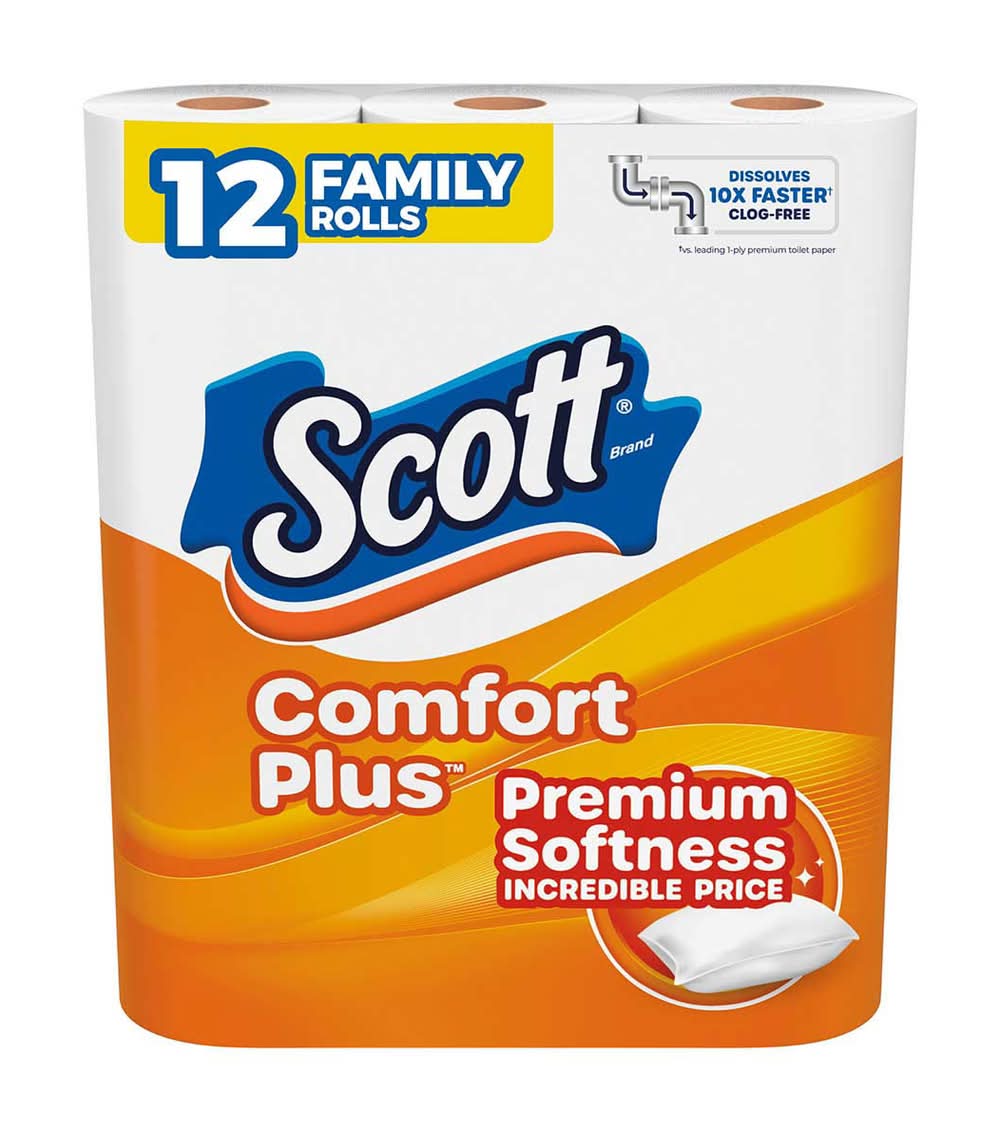 Scott Comfortplus Toilet Paper 12 Family Rolls 173 Sheets Per Roll Septic-Safe 1-Ply Toilet Tissue