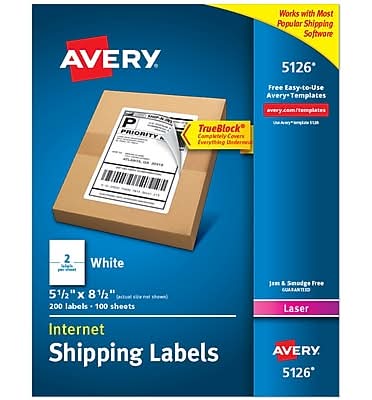 Avery TrueBlock Laser Shipping Labels, 5.5 x 8.5, Matte White, 200 Labels/Box (5126)