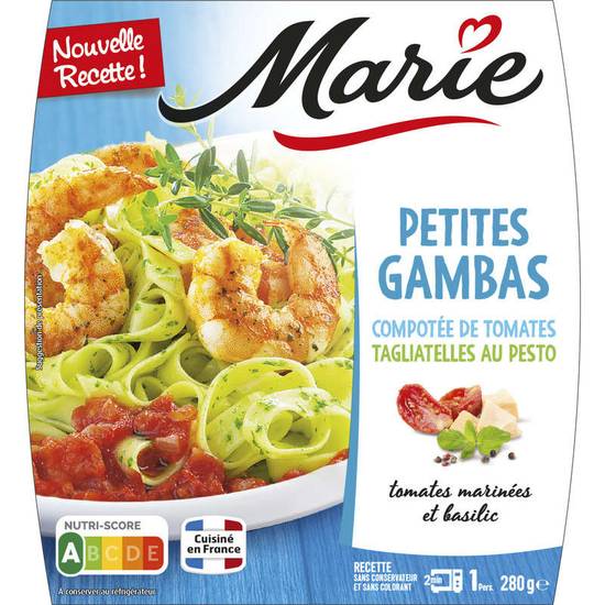 Marie Petites gambas compotée de tomates tagliatelles au pesto 280g