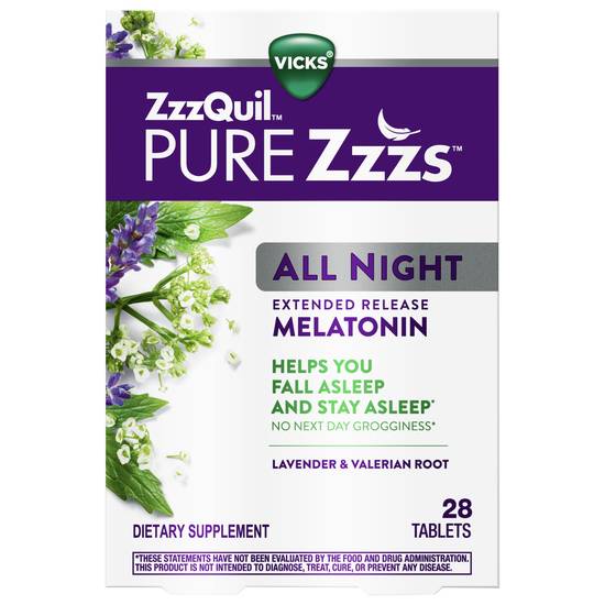 Vicks Pure Zzzs Lavender & Valerian Root Melatonin Tablets (28 ct)