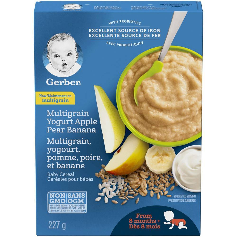 Gerber Wheat Yogurt Apple Pear & Banana Baby Cereal (227 g)