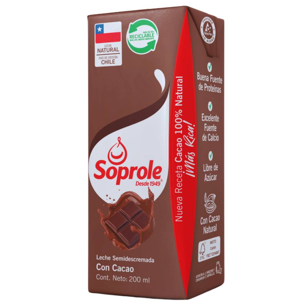 Soprole leche semidescremada sabor chocolate (200 ml)