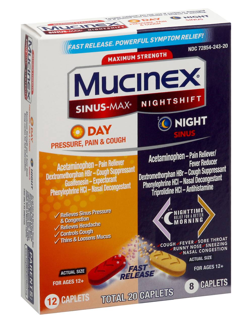 Mucinex Sinus-Max Nightshift Pressure Pain & Cough Sinus Caplets (1.6 oz)